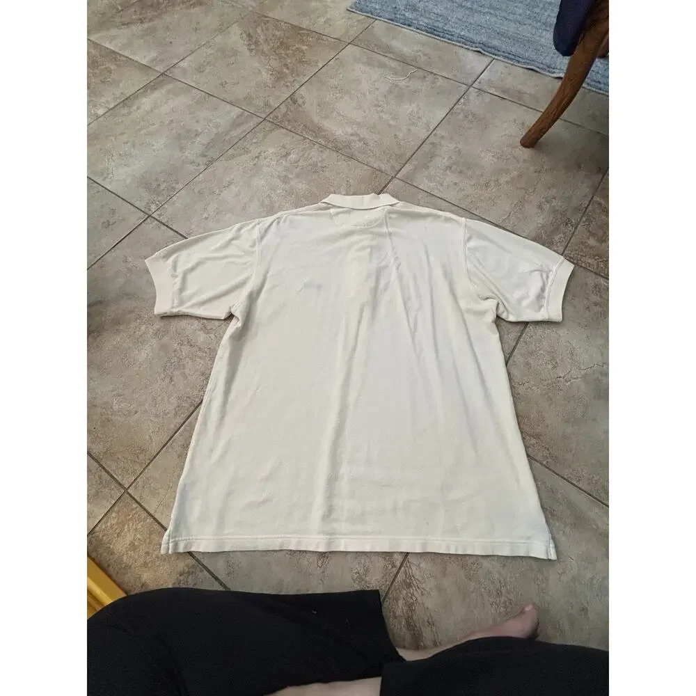 Greg‎ Norman Collection Polo Shirt Mens Large Ivory Shark Logo 100% Cotton Golf